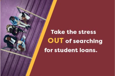 group of students sitting on purple stairs